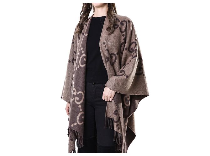 Gucci Poncho Capa Reversible Ancho de Cachemira Logo - vista 3