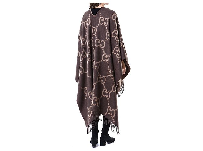 Gucci Poncho Capa Reversible Ancho de Cachemira Logo - vista 31