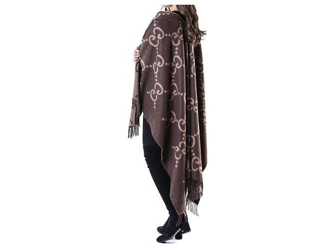 Gucci Poncho Capa Reversible Ancho de Cachemira Logo - vista 34