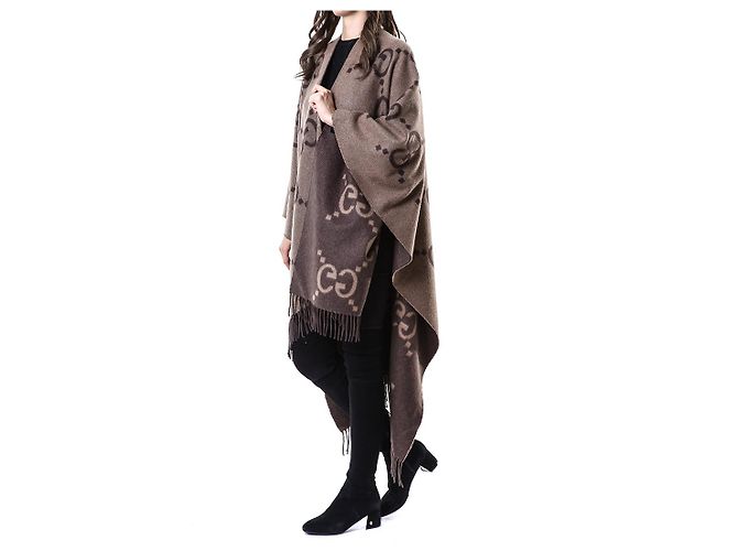 Gucci Poncho Capa Reversible Ancho de Cachemira Logo - vista 6