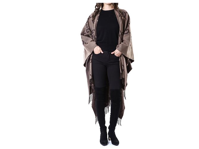Gucci Poncho Capa Reversible Ancho de Cachemira Logo - vista 9