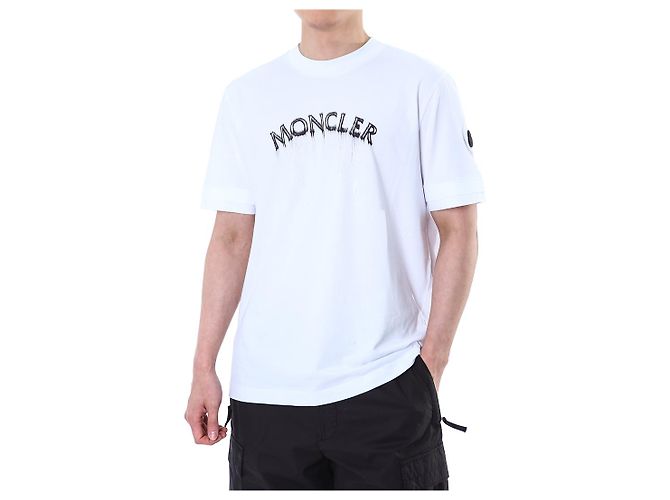 Moncler Flow Logo Bedrucktes Rundhals-T-Shirt in Weiß - Ansicht 3