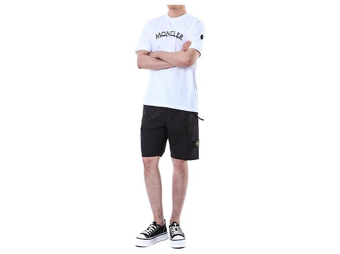 Moncler Flow Logo Bedrucktes Rundhals-T-Shirt in Weiß - Ansicht 5