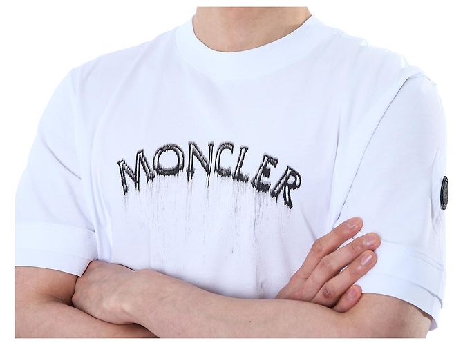 Moncler Flow Logo Bedrucktes Rundhals-T-Shirt in Weiß - Ansicht 7