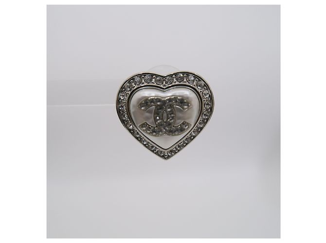 Chanel Orecchini a cuore in cristallo argento - vista 2
