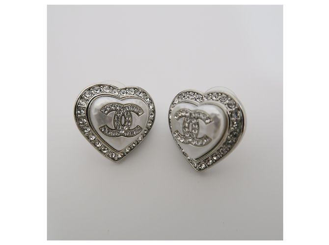 Chanel Orecchini a cuore in cristallo argento - vista 4