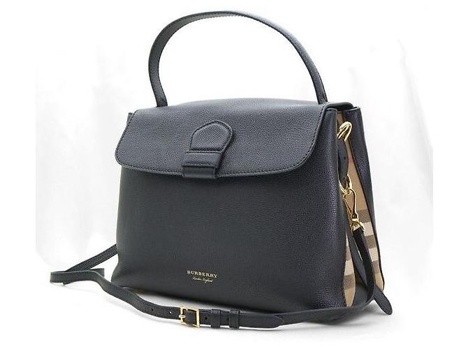 Burberry Cambry Medium in pelle grana nera House Check e toni dorati - vista 3