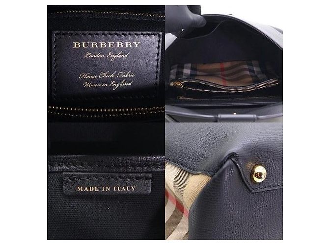 Burberry Cambry Medium in pelle grana nera House Check e toni dorati - vista 7