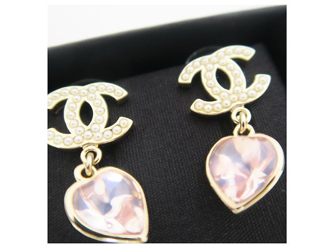 Chanel Orecchini a cuore rosa con perle e strass Heart Gold - vista 2