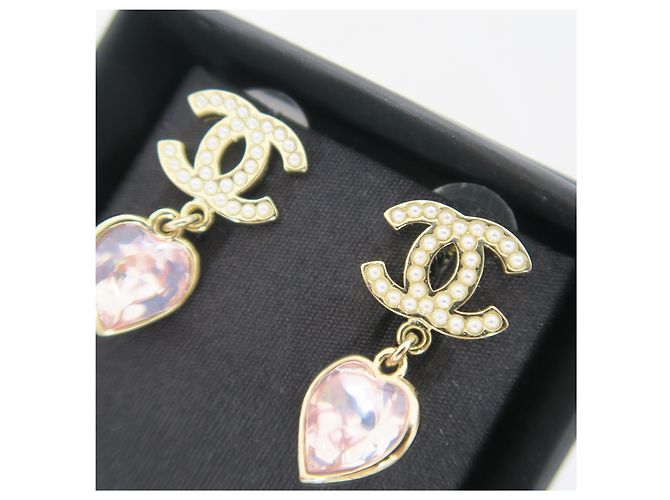 Chanel Orecchini a cuore rosa con perle e strass Heart Gold - vista 3