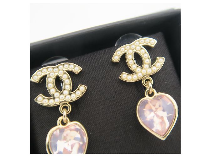 Chanel Orecchini a cuore rosa con perle e strass Heart Gold - vista 4