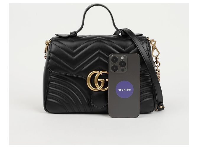Gucci Borsa GG Marmont Small Top Handle Bag Black Gold - vista 11