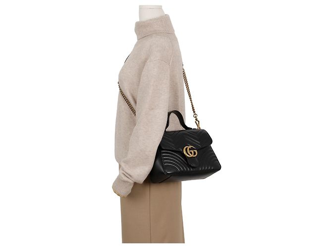 Gucci Borsa GG Marmont Small Top Handle Bag Black Gold - vista 12