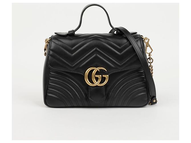 Gucci Borsa GG Marmont Small Top Handle Bag Black Gold - vista 2