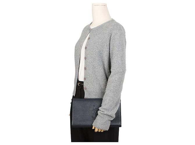 Autre Marque Pochette en cuir bleu marine foncé - vue 15