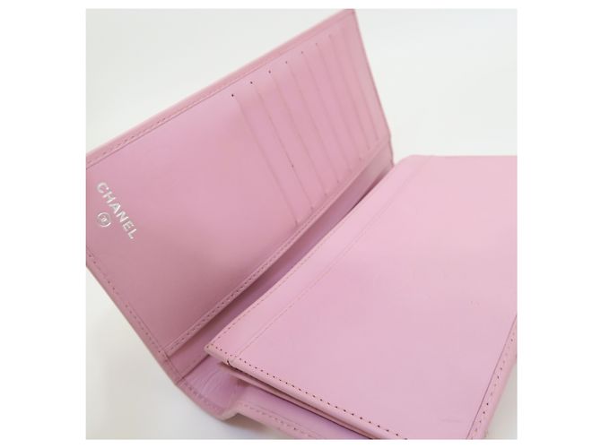 Portefeuille long en cuir rose Chanel - vue 6