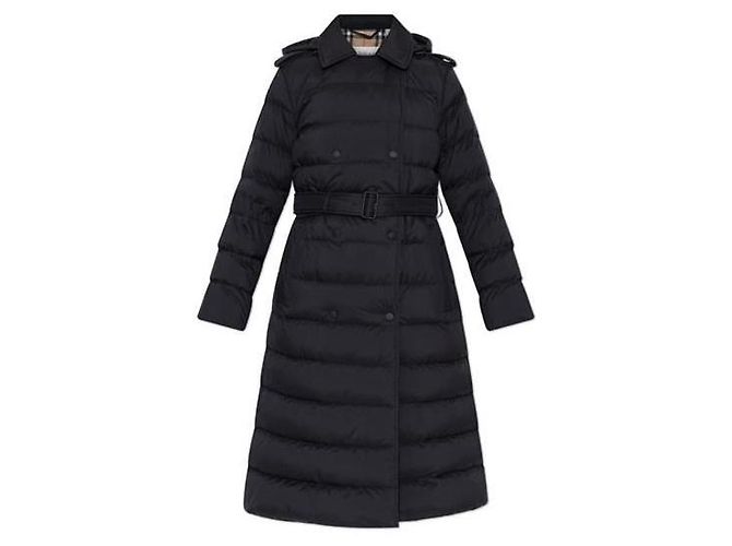 Burberry Giacca lunga trapuntata con cappuccio in nylon Nero - vista 7