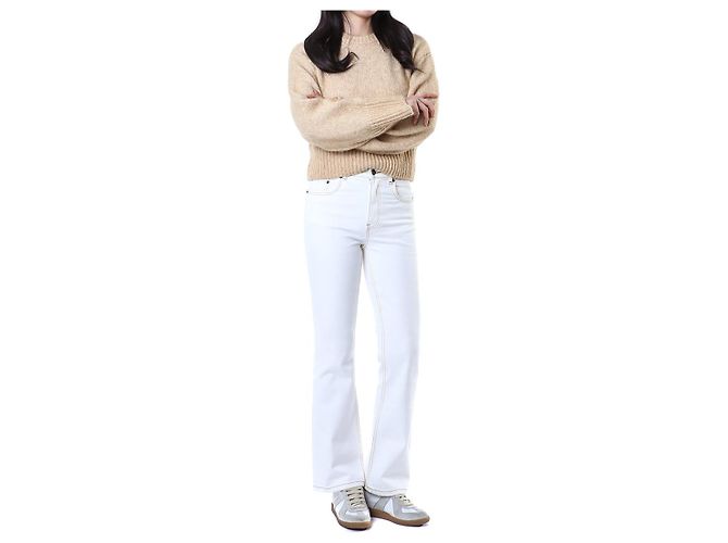 Tory Burch Vaqueros blancos cropped flare con costuras amarillas - vista 10