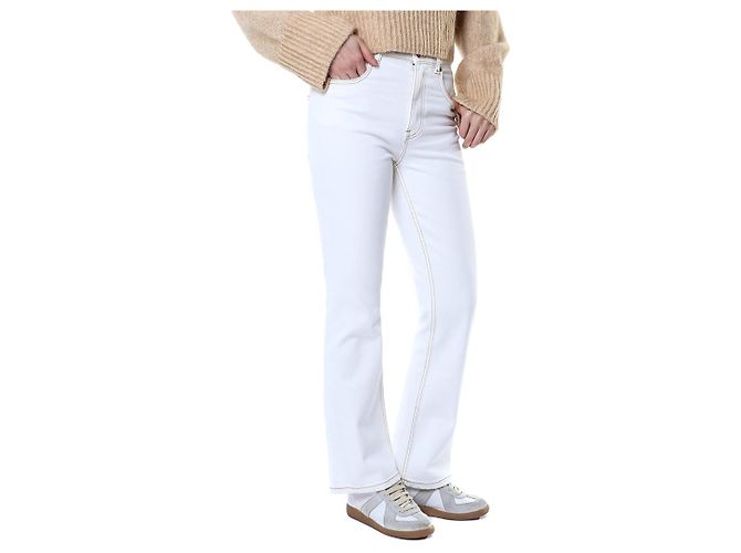 Tory Burch Vaqueros blancos cropped flare con costuras amarillas - vista 11
