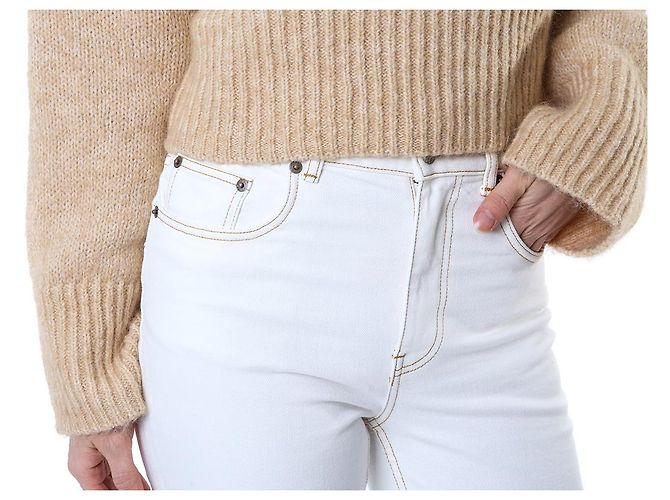 Tory Burch Vaqueros blancos cropped flare con costuras amarillas - vista 12