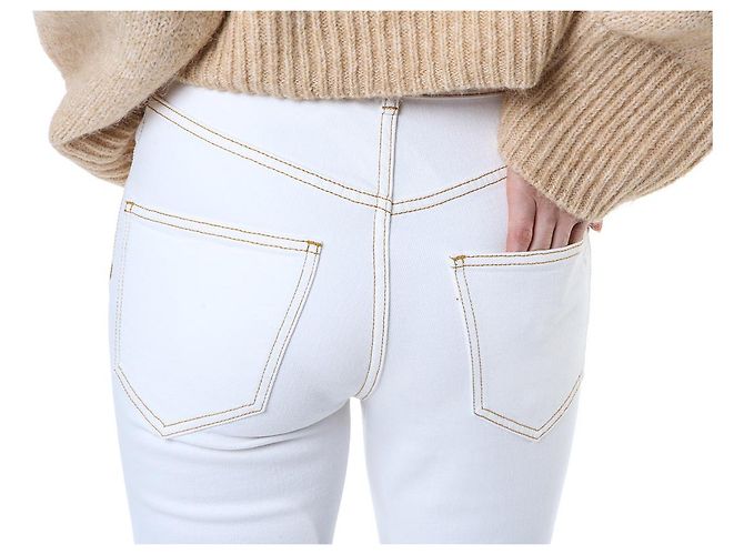 Tory Burch Vaqueros blancos cropped flare con costuras amarillas - vista 18