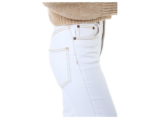 Tory Burch Vaqueros blancos cropped flare con costuras amarillas - vista 21