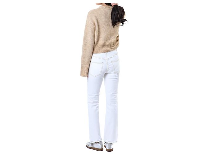 Tory Burch Vaqueros blancos cropped flare con costuras amarillas - vista 22