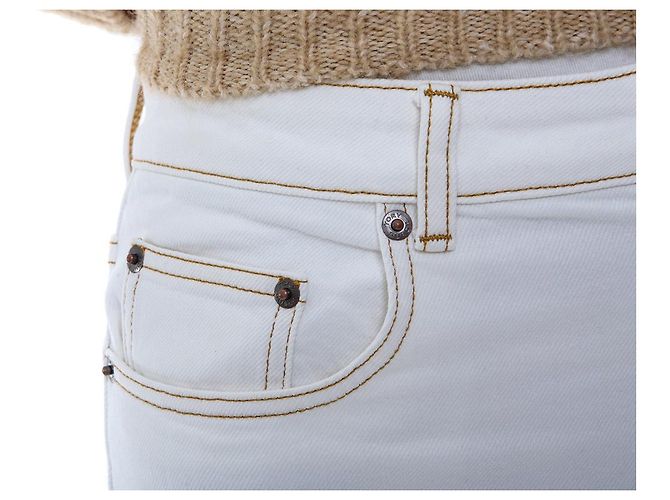 Tory Burch Vaqueros blancos cropped flare con costuras amarillas - vista 26