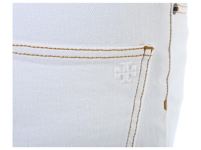 Tory Burch Vaqueros blancos cropped flare con costuras amarillas - vista 28