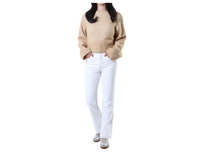 Tory Burch Vaqueros blancos cropped flare con costuras amarillas - vista 5
