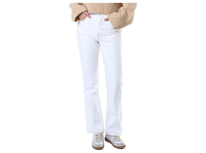 Tory Burch Vaqueros blancos cropped flare con costuras amarillas - vista 6