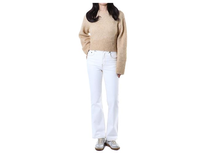 Tory Burch Vaqueros blancos cropped flare con costuras amarillas - vista 7