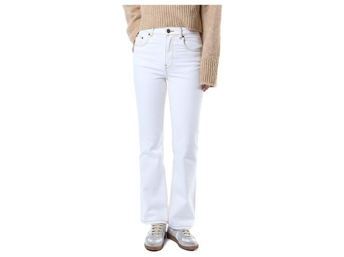 Tory Burch Vaqueros blancos cropped flare con costuras amarillas - vista 8