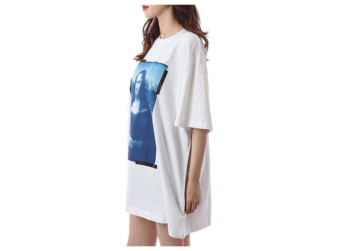 Off White Oversized T-Shirt für Damen mit Mona Lisa Print - Ansicht 12
