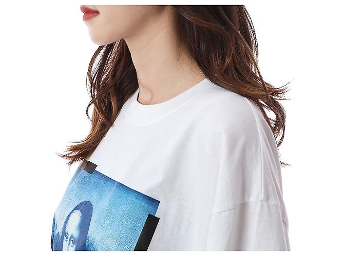 Off White Oversized T-Shirt für Damen mit Mona Lisa Print - Ansicht 13