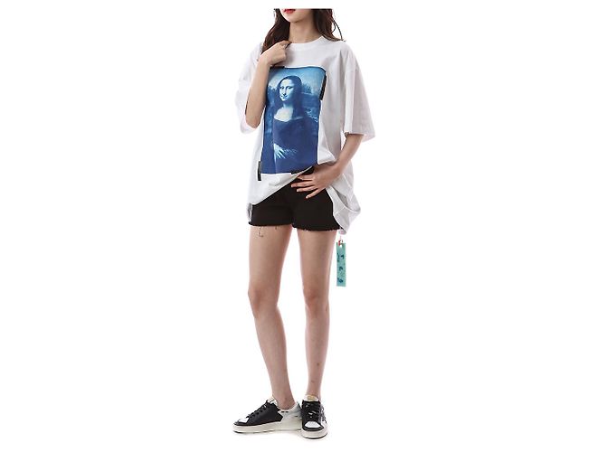 Off White Oversized T-Shirt für Damen mit Mona Lisa Print - Ansicht 5