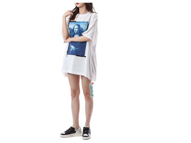 Off White Oversized T-Shirt für Damen mit Mona Lisa Print - Ansicht 6