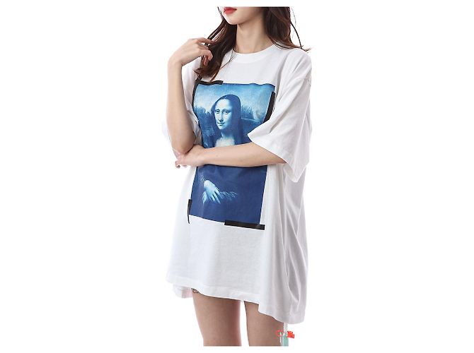 Off White Oversized T-Shirt für Damen mit Mona Lisa Print - Ansicht 7