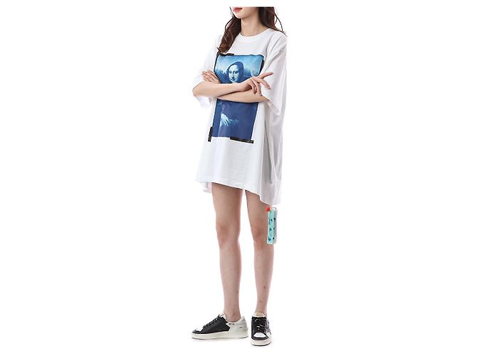 Off White Oversized T-Shirt für Damen mit Mona Lisa Print - Ansicht 8