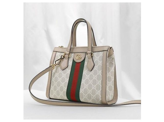 Gucci GG Supreme White Leather GG Supreme Canvas Ophidia Small Top Handle - vista 3
