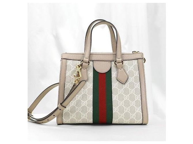 Gucci GG Supreme White Leather GG Supreme Canvas Ophidia Small Top Handle - vista 4