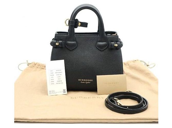 Burberry Borsa Banner Mini in pelle nera e tela House Check - vista 2
