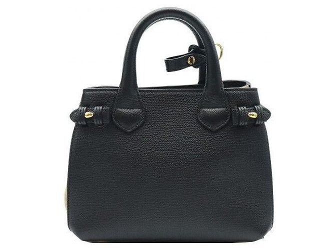 Burberry Borsa Banner Mini in pelle nera e tela House Check - vista 3