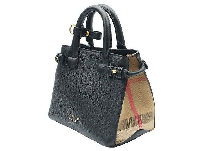 Burberry Borsa Banner Mini in pelle nera e tela House Check - vista 4