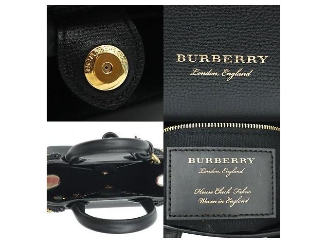 Burberry Borsa Banner Mini in pelle nera e tela House Check - vista 8