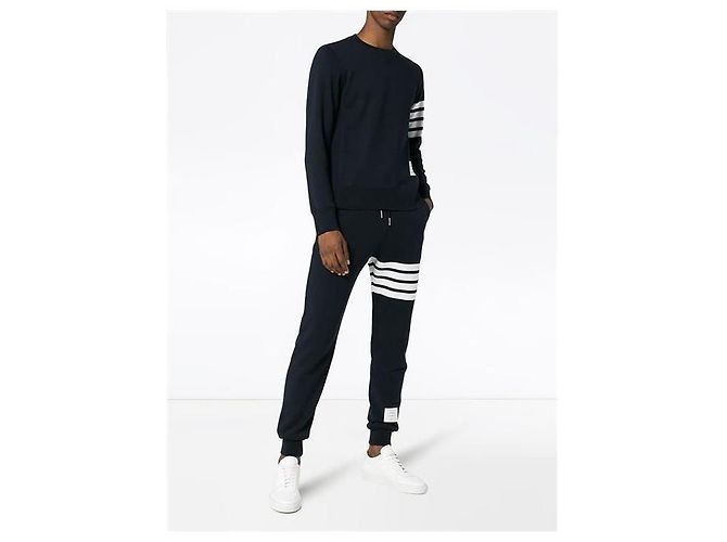 Thom Browne Pantaloni Bar Jersey Navy - vista 2