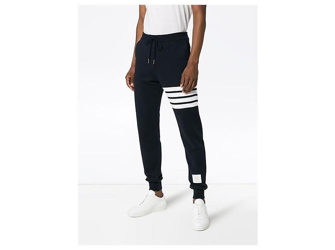 Thom Browne Pantaloni Bar Jersey Navy - vista 3