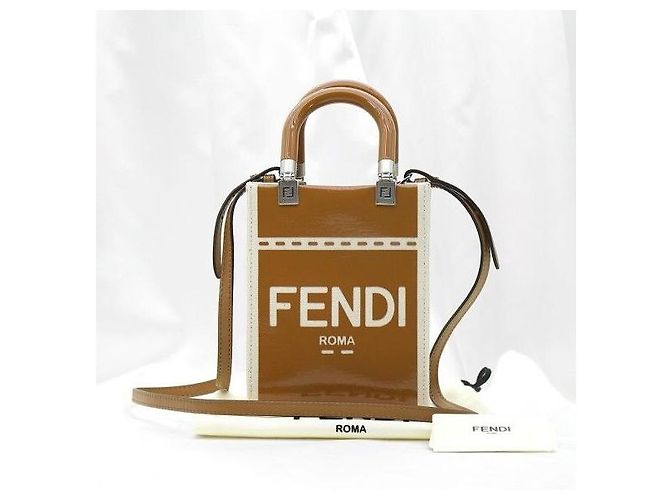 Fendi Mini Sunshine in vitello marrone con hardware dorato - vista 2