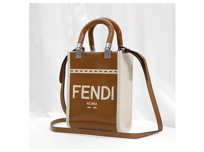 Fendi Mini Sunshine in vitello marrone con hardware dorato - vista 3
