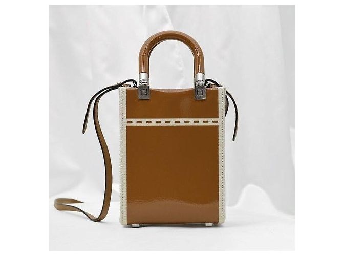 Fendi Mini Sunshine in vitello marrone con hardware dorato - vista 4